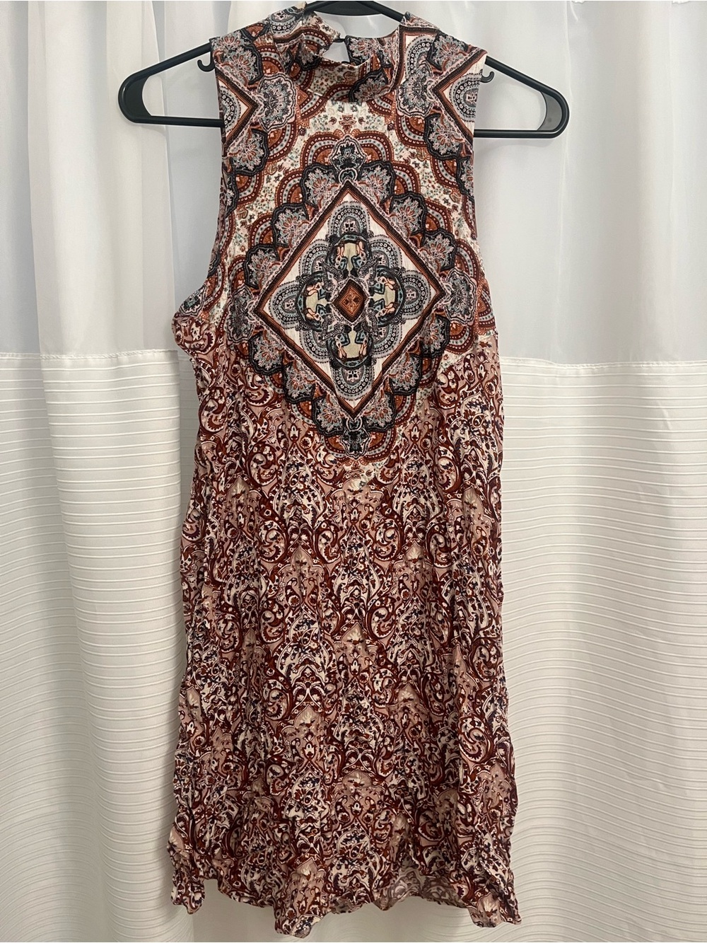 American Eagle Sleeveless High Neck Open Back Boho Print Dress